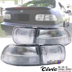 1992-1995 Honda Civic 2D Coupe, 4D Sedan JDM EG Style All Clear 3PC Tail Lights - Picture 1 of 11