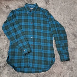 Pendleton Shirt Mens Medium Blue Green Plaid Virgin Wool Flannel Button Up - Picture 1 of 6