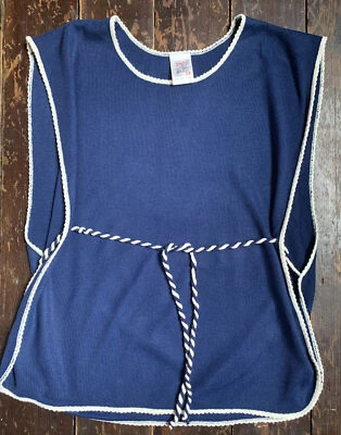 Vtg 70s Navy Blue St Michael  Rope Belt Boho Acrylic Waistcoat Tank Top Jumper S - Image 1 of 4