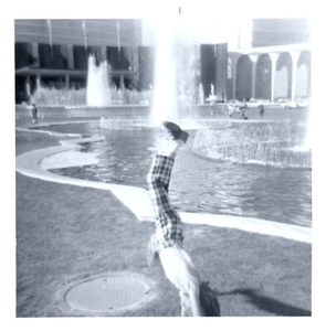 Child in Plaid Pants does Handstand at Large Decorative Fountain VTG PHOTO C10 - Picture 1 of 2