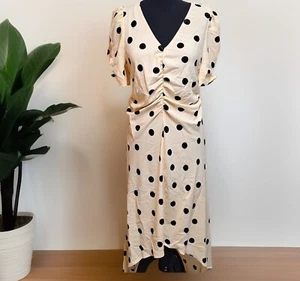 A New Day Vintage Style Beige Polka Dot Crepe High-Low Short Sleeve Dress NEW! - Picture 1 of 9