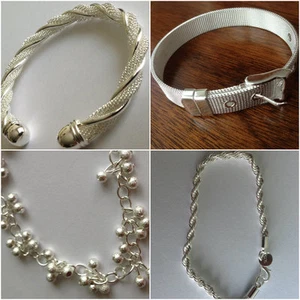 Silver Plated Charm Bracelet Bangle Women Fashion Jewelry - Picture 1 of 14