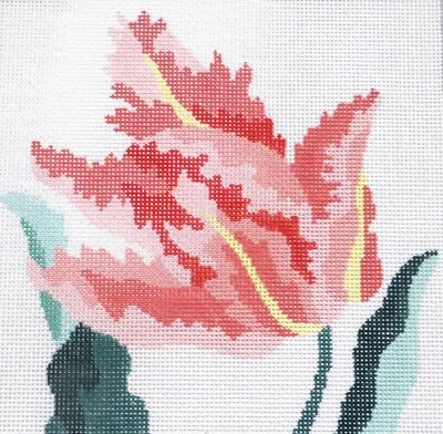 Needlepoint Hand Painted Jean Smith Parrot Tulip Floral Canvas  8" by 8"  New - Image 1 of 2