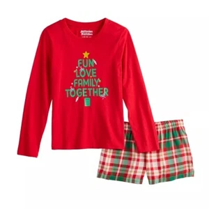 2 Pc Sleep Set Family Together L/S Top Shorts Green Plaid Girls XS (6/6X) NWT - Picture 1 of 2