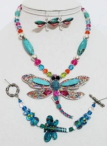 Pendientes de pulsera de cristal turquesa estrás libélula único en su tipo - Imagen 1 de 8