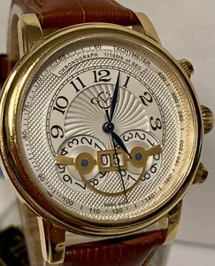 44mm GEVRIL White/Goldtone “Montreux” LE#007/500 Swiss Made Mens Dress Watch - Picture 1 of 12