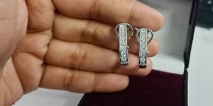 0.48 CT Round Cut VS-SI Lab Created Diamond Women's Hoop Earrings 14K White Gold - Picture 1 of 6
