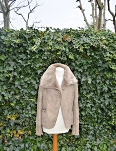 Laura Ashley faux Fur Sheepskin Aviator / Biker jacket Mink Size 8 - Picture 1 of 11