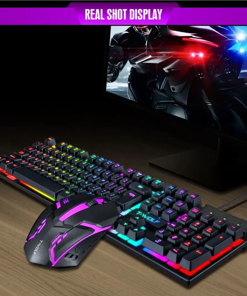 TASTIERA GAMING MECCANICA RGB LED CON MOUSE RETROILLUMINATA PC DESKTOP COMPUTER