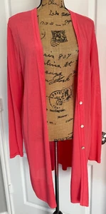 Chico's Tunic Duster Lightweight V-Neck Everyday Cardigan Sweater Pink 3 XL - Picture 1 of 6