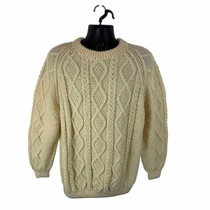 Vintage Quills Woolen Market Irland handgestrickt Grobstrick Zopfmuster Wolle Pullover Large - Bild 1 von 10