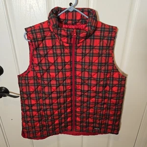 Lands End Womens Puffer Vest Sz 14-16 Red Plaid Sleeveless Full-Zip Large Tartan - Picture 1 of 6