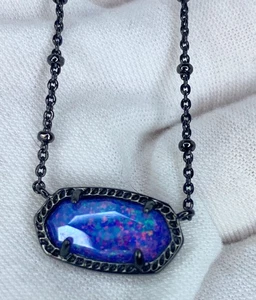 Kendra Scott Halskette blau Kyocera Opal Dylan im Gunmetal Rahmen - Bild 1 von 11