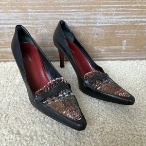Vintage Burberry Novacheck Leather Heels Preppy Career Work Wear Womens 9.5 - Picture 1 of 13