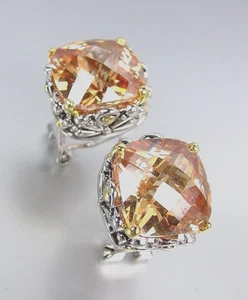 Designer Style Silver Gold Balinese Filigree Brown Champagne Crystal Earrings - Picture 1 of 3