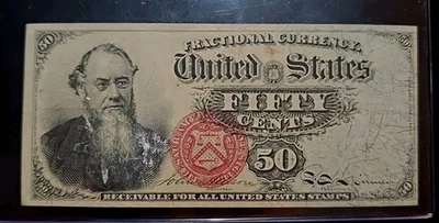 Fr.1376 50 Cents 4th Issue US Fractional Currency Violet Fibers Stanton Red Seal - Image 1 of 4