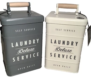 Better Homes & Gardens 2Lrg Metal Detergent Farmhouse Tins w/Scoops Cream & Grey - Picture 1 of 8