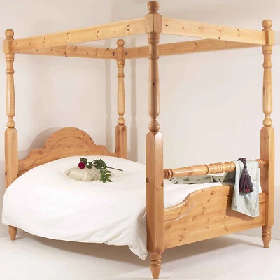 REALWOODS Classic Solid Pine Bed Frame 5FT King Size FOUR POSTER with Rail End