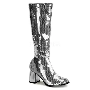Silver Sequin GoGo 70s Disco Dancer 60s Hippie Costume Knee Boots Woman 7 8 9 10 - Picture 1 of 3
