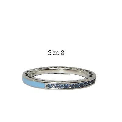 Pandora Corazones de Pandora Talla 8 Azul Aire .925 Esmalte Circonita cúbica Anillo Apila 191011SSS Foto 1 de 4