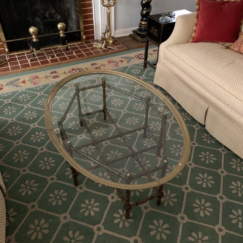 Vintage Baker Tortoise Faux Bamboo Coffee Table Glass Brass Hollywood Regency Cover