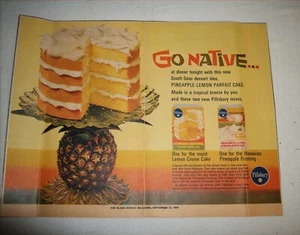 1964 Pillsbury Print Ad, Go Native Pineapple Lemon Parfait Cake Mix Hawaiian - Picture 1 of 3