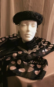 Vintage Black Straw Hat with Veil - Picture 1 of 9