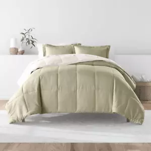Sage and Ivory Microfiber down Alternative Full / Queen Reversible Comforter Set - Picture 1 of 7