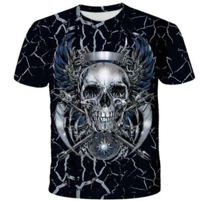 Schädel Totenkopf Skull 3D Streetwear T-Shirt Kostüme Polyester Schwarz Neu - Picture 1 of 3