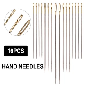 16pcs Hand Sewing Needles Silver Gold Big Eye for Leather Wallet Jeans Repair - Picture 1 of 11