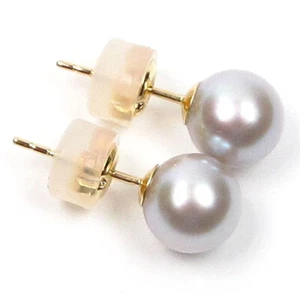 7-7,5 mm Genuino AAA Gris Cultivado Perla Tachuelas Oro Amarillo o Blanco 18K - Imagen 1 de 6