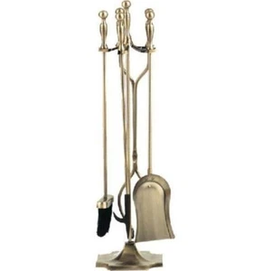 Dagan 4532 Fireplace Tool Set - Rail on Base, Antique Brass - 5 Piece - Picture 1 of 1
