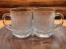 Kig Malaysia Fleur De Lis Coffee Mugs Vintage Etched Pair Of Cups (2), Clear.