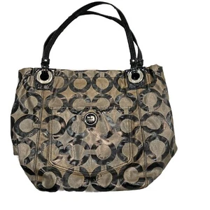 COACH Op Art Tote Bag Gold and Black w Silver Hardware - Medium Size H0993-14264 - Picture 1 of 22