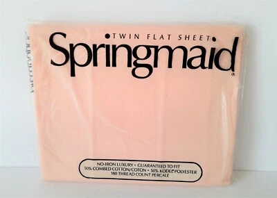 VTG Springmaid Twin Flat Sheet Combed Cotton Percale No Iron Luxury Pink/Peach - Image 1 of 4