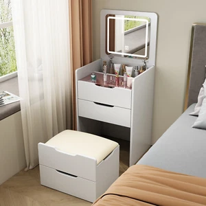 Vanity Set with Plip Top Mirror Make Up LED Dressing Table Visible Glass Desktop - Picture 1 of 7