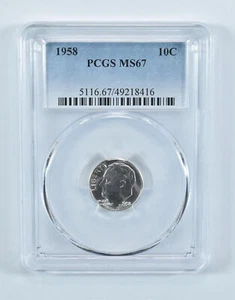 1958 Roosevelt Dime MS67 PCGS Blue Label - Picture 1 of 5