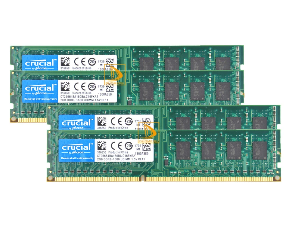 8GB RAM Crucial 4X 2GB 2Rx8 PC3-12800 DDR3 1600MHZ CL11 DIMM Desktop Memory G&S& - Image 1 of 4