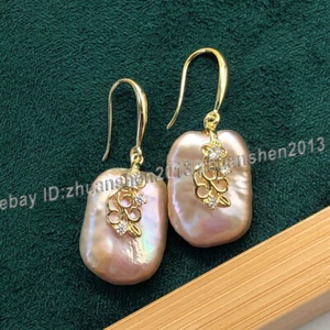Pendientes Gancho Natural Rosa Púrpura Colorido Keshi Barroco Rectángulo Perla Incrustación - Imagen 1 de 3