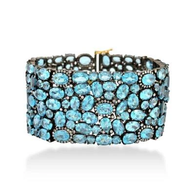 3.25ct Diamante Blu Apatite Graffa Set Bracciale 925 Argento Sterling - Immagine 1 di 4