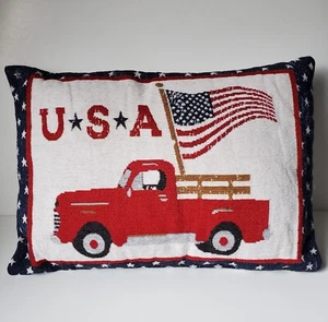 Patriotic Pillow USA 18x12 Tapestry Style Freedom Stars & Stripes American Flag - Picture 1 of 10
