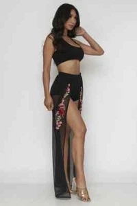 Black 2pc Crop Top and Short Set with Maxi Skirt Size Large - Picture 1 of 2