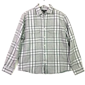Express plaid flannel button up shirt grey white size medium - Picture 1 of 4