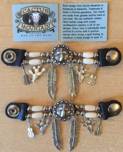 2 Handcrafted Authentic Bone Beaded Vest Extenders with Cross Concho & Charms! - Picture 1 of 5
