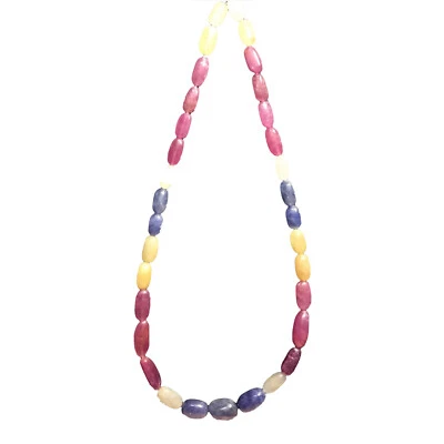 Collar suelto de 18" con cuentas de zafiro natural 285 quilates 33 piezas azul amarillo rojo rubí Foto 1 de 4