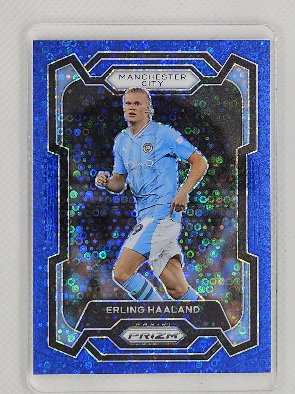 2023-24 Prizm Premier League Erling Haaland Blue Disco #58/99 Man City no. 3 SSP