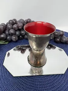 1950 Reed Barton Dbl Jigger Cup Red -Teal Green Enamel- Silver Plate #231–READ - Picture 1 of 10