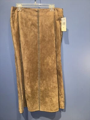 Falda Larga de Cuero 34 X 36, Gamuza Marrón, Forrada, Jones New York Country Nueva con Etiquetas Foto 1 de 4