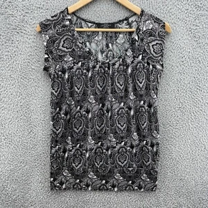 BY Johnny Boho Blouse Black White Geometric Womens Medium Sleeveless Scoop Neck - Picture 1 of 6