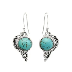 Natural Turquoise Gemstone Solid 925 Silver Artisan Handmade Earrings P16 - Picture 1 of 7